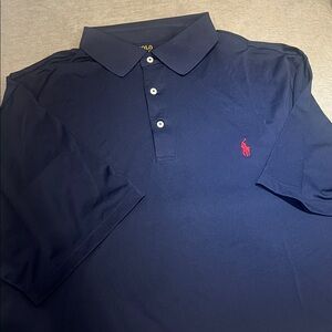 Polo by Ralph Lauren Men's Deep Blue Polo Shirt with Red Logo
